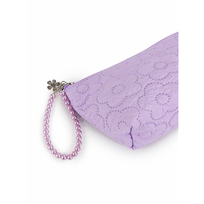 Косметичка женская «Цветочки», на молнии, ручка из бусин, сиреневая