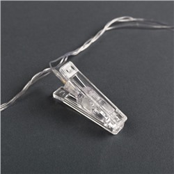 УЦЕНКА Гирлянда «Нить» с насадками «Прищепки», 4.5 м, IP20, прозрачная нить, 20 LED, 220 В, свечение синее