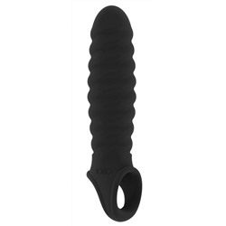 Чёрная ребристая насадка Stretchy Penis Extension No.32