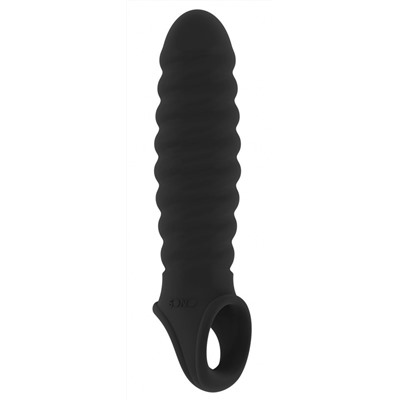 Чёрная ребристая насадка Stretchy Penis Extension No.32