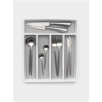 Лоток для столовых приборов Griten, с силиконовой вставкой, 5 отделений, 33.5×29.3×4.5 см, пластик, белый