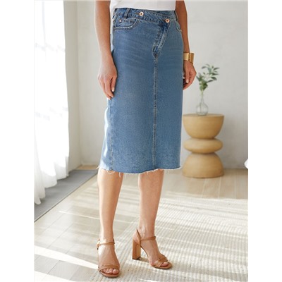 Юбка с ассиметричной застежкой из эластичного денима