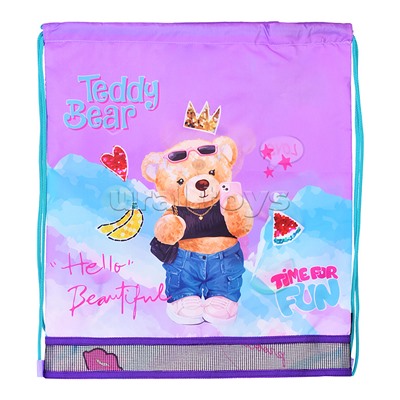Сумка для сменной обуви "Teddy Bear" 40x47 см, водоотталкивающая ткань, на веревочной завязке, с вставкой из пластиковой сетки для вентиляции, с петлей для повеса и переноски