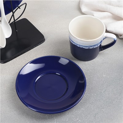 Набор чайный «Волна», 6 предметов: 2 чашки 200 мл, 2 блюдца 14 см, 2 ложки, на металлической подставке