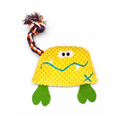 Мягкая игрушка для собак «Монстрик с канатом», 23 см, с пищалкой, жёлтая