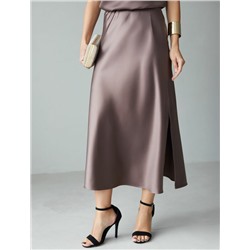 Юбка миди с разрезом из струящегося плотного сатина