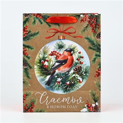 Пакет подарочный новогодний крафтовый «Счастья в Новом году», MS 18×23×10 см