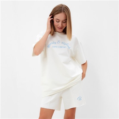 Костюм женский (футболка, шорты) MINAKU: SPORTY & STYLISH, цвет экрю, размер 46