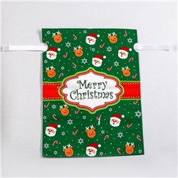 Пакет подарочный новогодний с завязками, «Счастливого рождества», 24×32 см