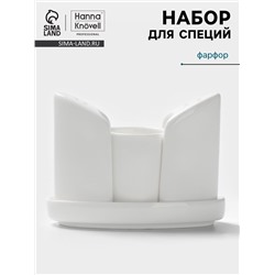 Набор для специй Hanna Knövell, 4 предмета: солонка, перечница, подставка для зубочисток, подставка, фарфор, белый