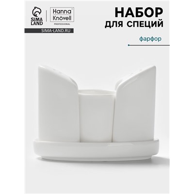 Набор для специй Hanna Knövell, 4 предмета: солонка, перечница, подставка для зубочисток, подставка, фарфор, белый