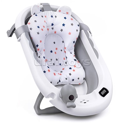 Набор для купания (ванночка цвет: белый/серый, матрасик цвет: звёзды на белом, ковш)