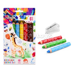 Карандаши цветные "Jumbo 3 in 1" 06 цветов, супер мягкие, с акварельным эффектом, с точилкой, в картонной коробке