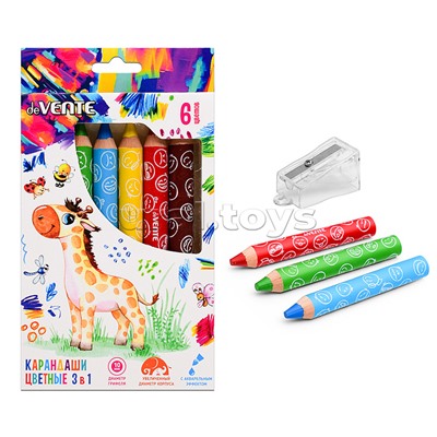 Карандаши цветные "Jumbo 3 in 1" 06 цветов, супер мягкие, с акварельным эффектом, с точилкой, в картонной коробке