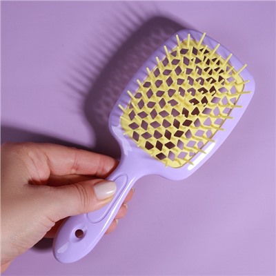Расчёска массажная, широкая, вентилируемая, 8.5×20.5 см, PVC коробка, цвет сиреневый/жёлтый