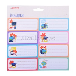 Набор наклеек для тетрадей "Снова в школу!" 40x96 мм, 8 дизайнов, в пластиковом пакете с блистерным подвесом