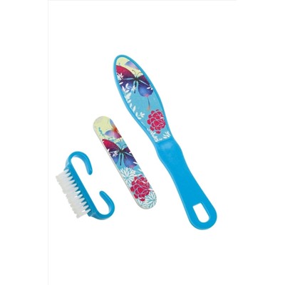 Dewal Beauty Набор педикюрный 3 предмета (терка, пилка, щетка) NAB-1, голубой KRISTALLER, 1108816