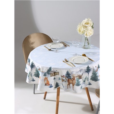 Скатерть новогодняя «Этель» Forest animals, d=150 см ±3 см с ГМВО, 100% хлопок, саржа 190 г/м²