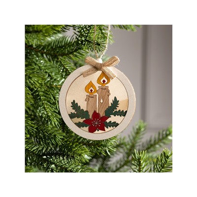 Ёлочная игрушка «Шар со свечками», 10×10×3 см, от батареек, свечение тёплое белое