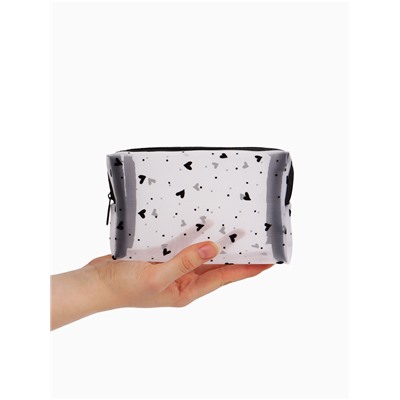 Косметичка женская HEARTS, с рисунком, сетка, на молнии, белая