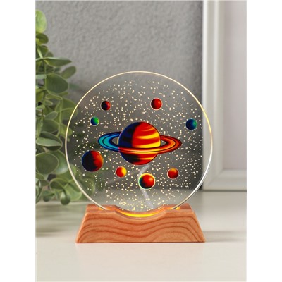Световая фигурка стекло «Диск. Голограмма: Планетарий», 5×LED, d=10 см, USB, цветной, 10×4×11.4 см