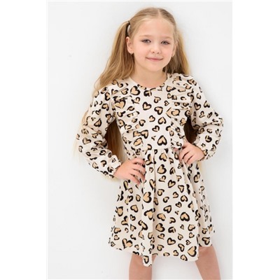 Платье Крылья длинный рукав детское (Сердечки на бежевом)