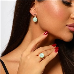 Комплект ювелирной бижутерии коллекция "Дубай" , серьги и кольцо 18,5 р , покрытие: позолота, вставка: искусственный камень, цвет: зеленый, арт.213.207-18,5