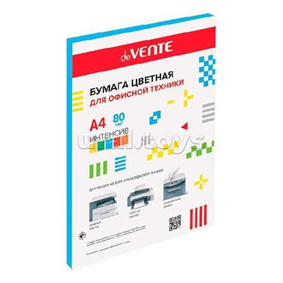 Бумага цветная для офисной техники A4 50 л, 80 г/м², интенсив синий, в пластиковом пакете