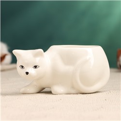 Декоративный горшок для цветов «Кошка Милка», 150 мл, 11.4×5.4×5.5 см, керамический, белый, Greengo