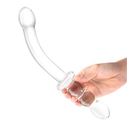 Изогнутый стеклянный фаллоимитатор 12’’ Girthy Ribbed G-Spot Glass Dildo With Handle Grip Double Ended - 30 см.