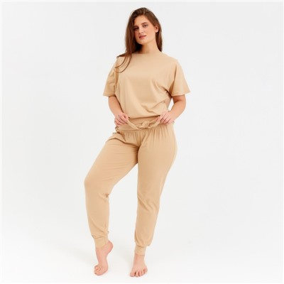 Пижама женская (футболка, брюки) MINAKU: Home comfort, бежевая, размер 58