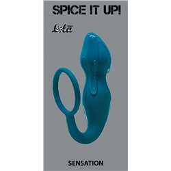 Бирюзовое эрекционное кольцо Sensation с анальным стимулятором
