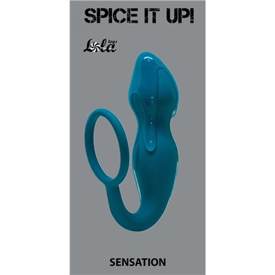 Бирюзовое эрекционное кольцо Sensation с анальным стимулятором