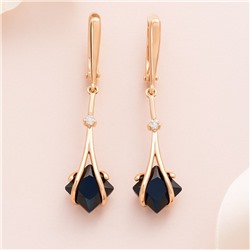 Серьги подвески длинные с черным камнем, покрытие позолота 585 пробы, арт.414.053