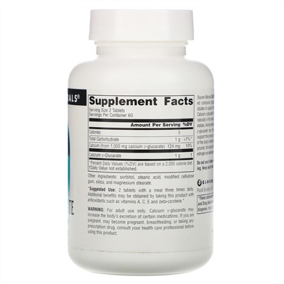 Source Naturals, D-глюкарат кальция, 500 мг, 120 таблеток