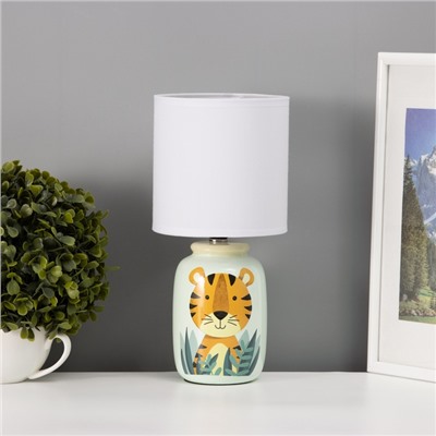 Настольная лампа с абажуром RISALUX «Тигрик» детская, Е14, 40 Вт, зелёный, 13×13×27 см