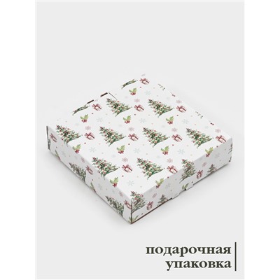 Блюдо новогоднее сервировочное Доляна «Зверьки в лесу», 17.7×18.5×3.5 см, стекло, белое, зелёное