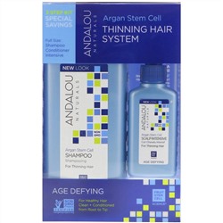 Andalou Naturals, Стволовые клетки аргании, система для редеющих волос, антивозрастная, набор из 3 предметов
