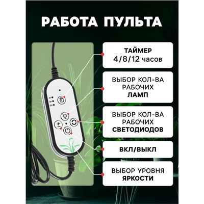 Фитосветильник для растений, светодиодный, 9 Вт, 250 мм, IP66, 5 В, USB, прищепка, таймер, полноспектральный