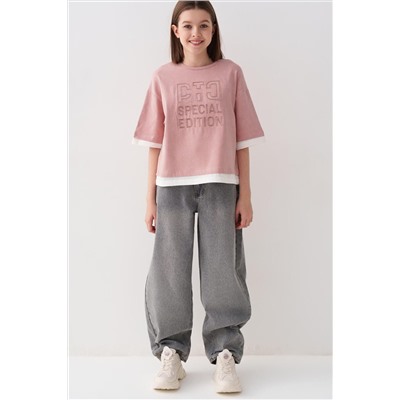 Брюки текстильные джинсовые для девочек PLAYTODAY, 1240105