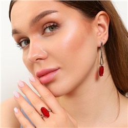 Комплект ювелирной бижутерии коллекция серьги и кольцо 17 р, покрытие: посеребрение, вставка: фианит, цвет: красный, арт.213.764-17