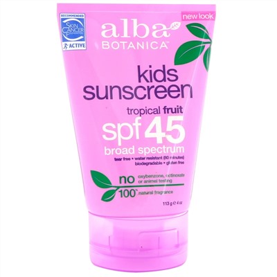 Alba Botanica, Детский солнцезащитный крем, тропические фрукты, SPF 45, 4 унции (113 г)