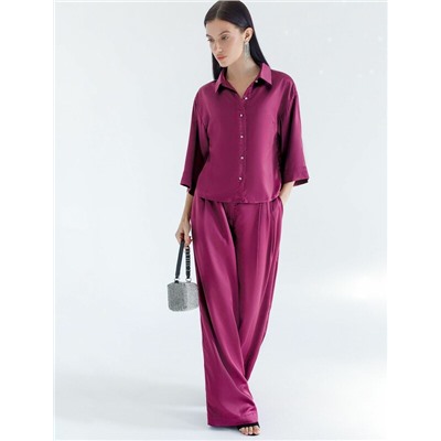 Блузка с короткими рукавами из плотного струящегося сатина