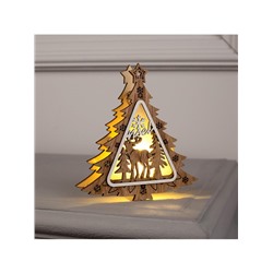 Ёлочная игрушка «Ёлочка с оленем», 11×11×2 см, от батареек, свечение тёплое белое
