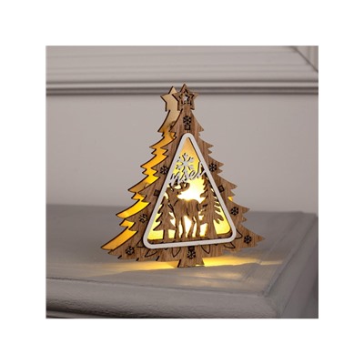 Ёлочная игрушка «Ёлочка с оленем», 11×11×2 см, от батареек, свечение тёплое белое