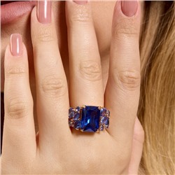 Кольцо 17 р ювелирная бижутерия коллекция "Дубай", покрытие позолота, вставка: фианиты, цвет: сапфировый, арт.313.348-17