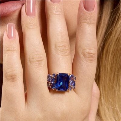 Кольцо 18 р ювелирная бижутерия коллекция "Дубай", покрытие позолота, вставка: фианиты, цвет: сапфировый, арт.313.348-18