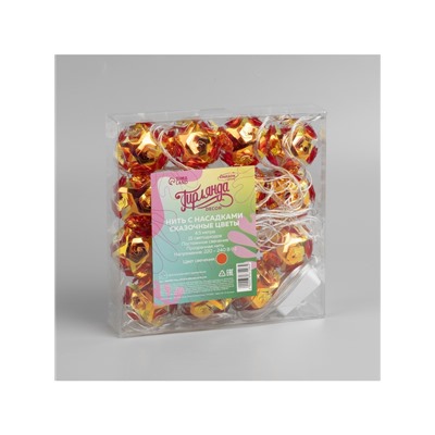 Гирлянда «Нить» 4.5 м с насадками «Цветочные шары», IP20, прозрачная нить, 15 LED, свечение красное, 220 В