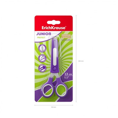 Ножницы детские 130 мм "Юниор" с пластиковым чехлом и именным стикером, в блистере 58196 ErichKrause