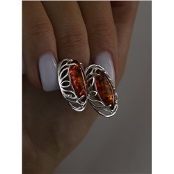 Серьги из серебра с коньячным янтарём родированные 925 пробы СП5р640